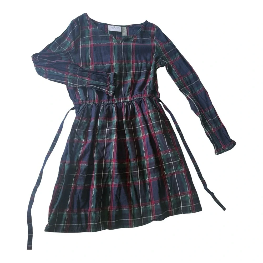 The Children's Place Blue and Green Pleated Tie Front Dress